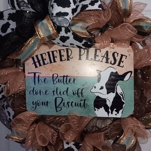 Cow Themed Wreath with Ribbon Accents. Add A LIL Class & SASS to your space. :)